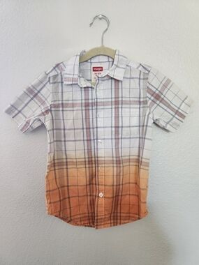 Wrangler White and Orange Ombre Plaid Short-Sleeve Button-Down Shirt